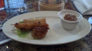 Chopstix Combination: Chicken Satay, Spring Rolls, Dumplings