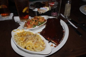 Ribs & Shrimp combo with macaroni and cheese